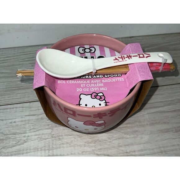 Hello Kitty By Sanrio Ceramic Noodles Bowl with Chopsticks & Spoon 20oz BrandNew - Picture 3 of 8